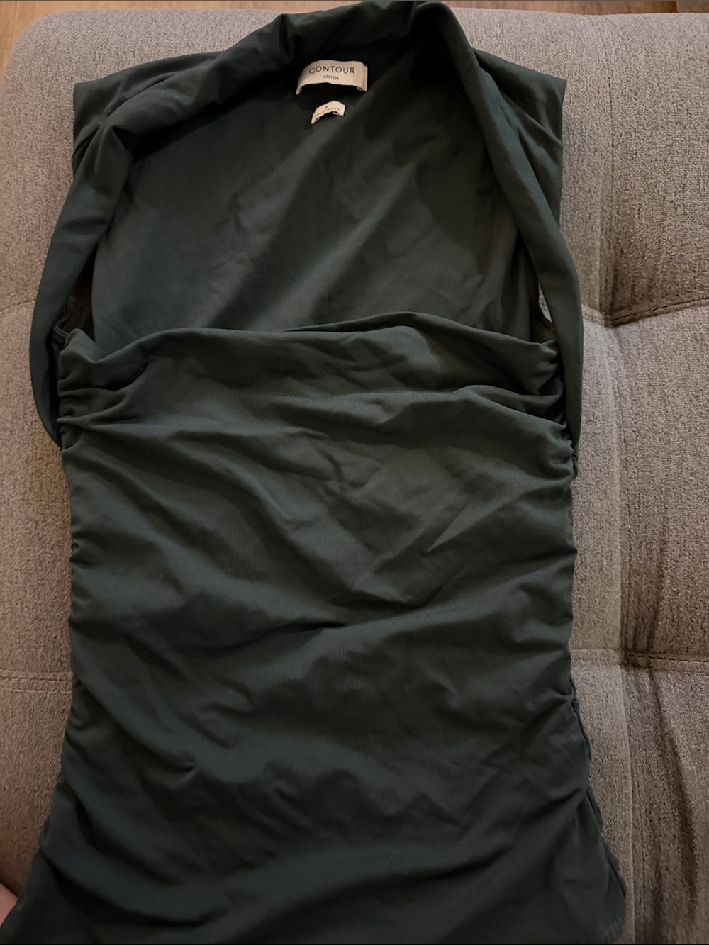 Aritzia Dark Green Stretch Dress with Subtle Draping